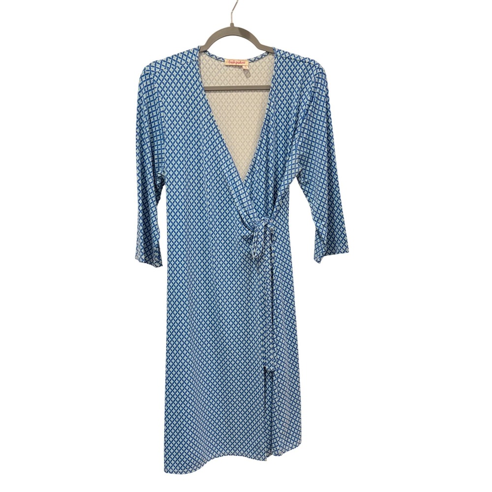 Fresh‎ Produce Blue Geometric Print Jersey Wrap Dress USA Made Sz Large